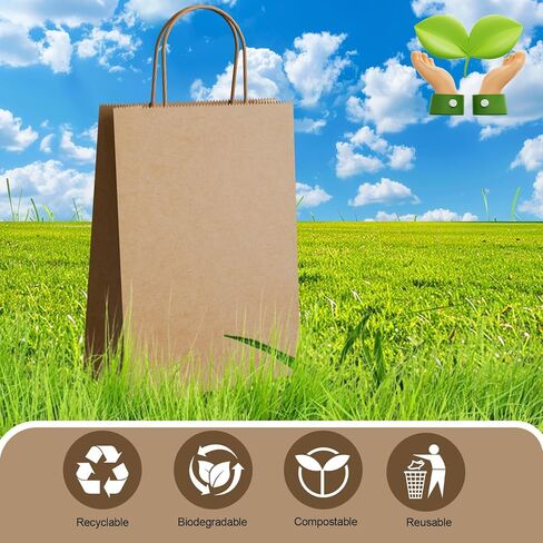MIEVU 150Pack Small Gift Bags with Handles, 5.9x3.1x8.2 Inch Brown Paper Bags (130g More Sturdy Material) – Bulk Christmas Gift Bag, Party Favor Bags, Recyclable Craft Bags for Gifts,Brown in Saudi Arabia