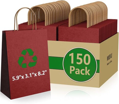 MIEVU 150Pack Small Gift Bags with Handles, 5.9x3.1x8.2 Inch Brown Paper Bags (130g More Sturdy Material) – Bulk Christmas Gift Bag, Party Favor Bags, Recyclable Craft Bags for Gifts,Brown in Saudi Arabia