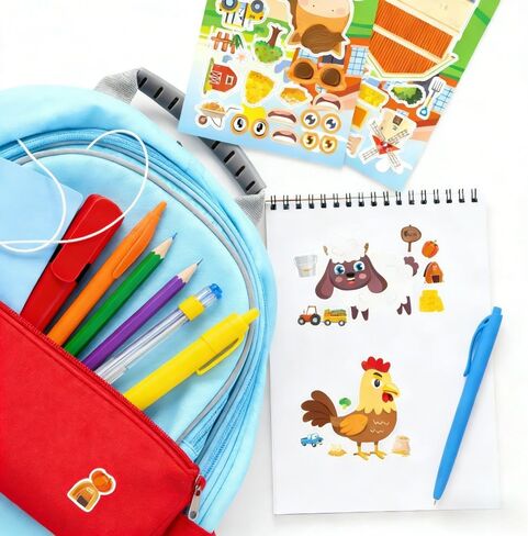 12 Sheets Farm Animals Sticker, Mix & Match Your Own Farm Animal Stickers for Farm Animal Party Supplies, Birthday Decorations, Crafts & Activities in Saudi Arabia