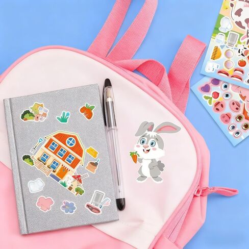 12 Sheets Farm Animals Sticker, Mix & Match Your Own Farm Animal Stickers for Farm Animal Party Supplies, Birthday Decorations, Crafts & Activities in Saudi Arabia