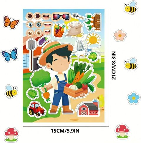 12 Sheets Farm Animals Sticker, Mix & Match Your Own Farm Animal Stickers for Farm Animal Party Supplies, Birthday Decorations, Crafts & Activities in Saudi Arabia