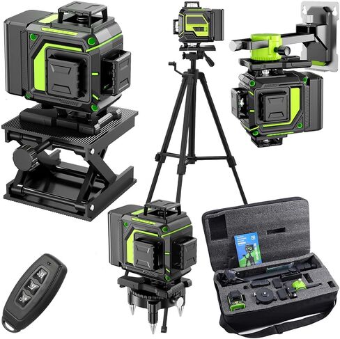 16 Line Laser Level 360 Self Leveling, 4x360°Professional 4D Green Cross Line laser Level with 2 Batteries, Adjustable Brightness & Remote Control, for Tiling Floor Construction and Picture Hanging in Saudi Arabia