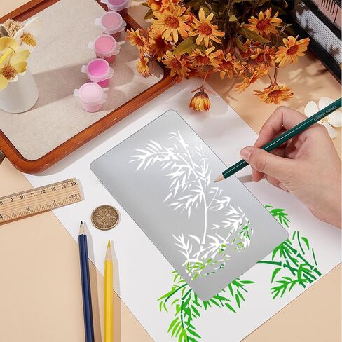 UNICRAFTALE Metal Stencil for Craft Wood Burning Iris Flower Stencil Stainless Steel Reusable Painting Stencils Wood Carving Floral Leaf Stencils Templates for Journaling Drawing Engraving in Saudi Arabia
