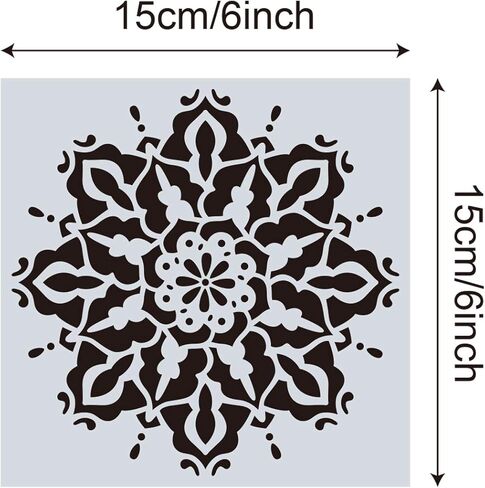 KYMY Mandala Drawing Stencils, 16 PCS Rangoli Painting Templates for India Diwali Deepavali Festival of Lights DIY Crafts, 6 x 6 Inch Mandala Stencils for Wall, Door, Furniture & Home Decorations in Saudi Arabia