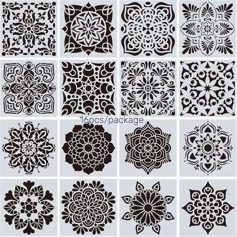 KYMY Mandala Drawing Stencils, 16 PCS Rangoli Painting Templates for India Diwali Deepavali Festival of Lights DIY Crafts, 6 x 6 Inch Mandala Stencils for Wall, Door, Furniture & Home Decorations in Saudi Arabia