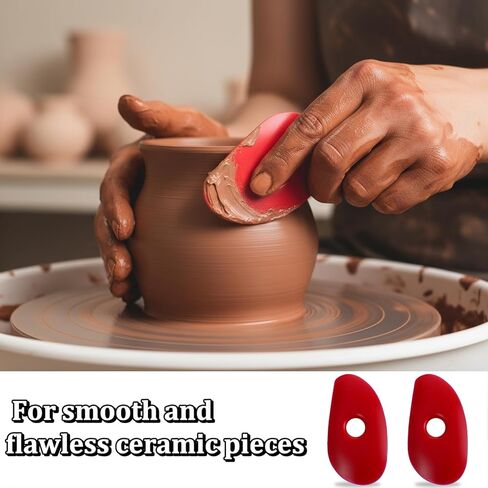 2 PCS Red Pottery Ribs, Soft Silicone Pottery Tools Shaping Tool, Ceramic Supplies for Shapes Sculpting, Mud, Trimming, Throwing in Saudi Arabia