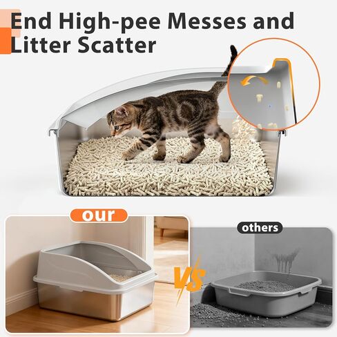 صندوق فضلات القطط مغلق من الفولاذ المقاوم للصدأ، صندوق فضلات معدني كبير للغاية للقطط الكبيرة، ذو جوانب عالية، مضاد لتسرب البول، يتضمن حصيرة القطط ومغرفة معدنية (أزرق) in Kuwait