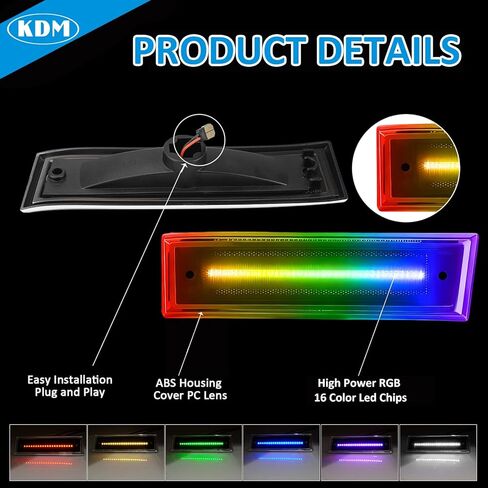 kdm rgb كامل led عدسة مدخنة الحاجز الجانب ماركر أضواء عاكسات متعددة الألوان، تناسب 1981-1991 تشيفي c10 c20 c30 gmc c1500 c2500 سوبربان بليزر جيمي، تجميع المصد الأمامي أضواء علامة الجانب، 2pack in Saudi Arabia