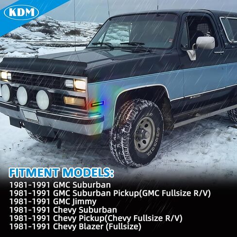 kdm rgb كامل led عدسة مدخنة الحاجز الجانب ماركر أضواء عاكسات متعددة الألوان، تناسب 1981-1991 تشيفي c10 c20 c30 gmc c1500 c2500 سوبربان بليزر جيمي، تجميع المصد الأمامي أضواء علامة الجانب، 2pack in Saudi Arabia