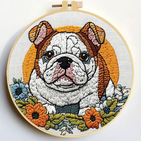 Punch Needle Kits English Bulldog Under Sunset Embroidery Starter Set with Hoop Easy for Beginners DIY Stress Relief Handmade Craft Hobby and Home Decor 20x20cm-3 in Saudi Arabia
