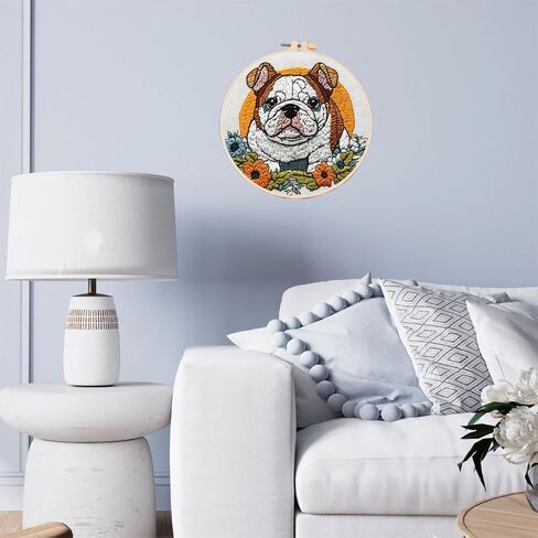 Punch Needle Kits English Bulldog Under Sunset Embroidery Starter Set with Hoop Easy for Beginners DIY Stress Relief Handmade Craft Hobby and Home Decor 20x20cm-3 in Saudi Arabia