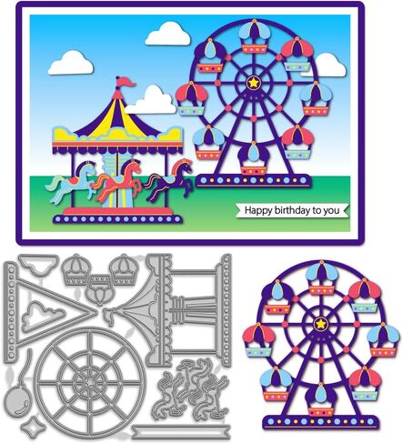 MAYJOYDIY Carousel Metal Die قطع عجلة فيريس بالونات الغيوم الكربون الصلب قطع يموت الربط معدات الملعب النقش يموت قطع الإستنسل لحفلة سكرابوكينغ DIY ورقة بطاقة الحرف اليدوية in Saudi Arabia