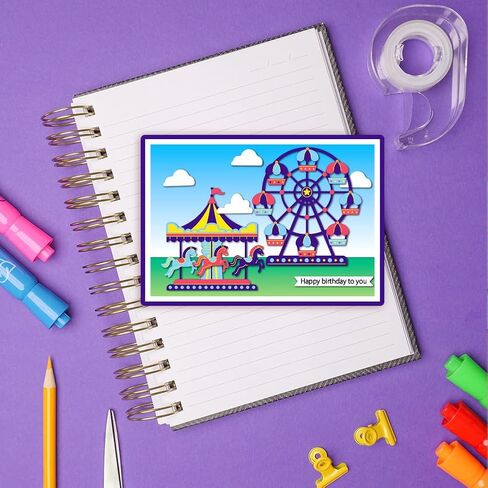 MAYJOYDIY Carousel Metal Die قطع عجلة فيريس بالونات الغيوم الكربون الصلب قطع يموت الربط معدات الملعب النقش يموت قطع الإستنسل لحفلة سكرابوكينغ DIY ورقة بطاقة الحرف اليدوية in Saudi Arabia