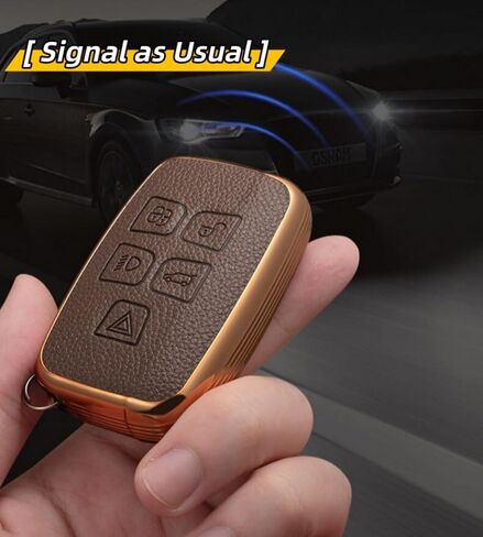 غطاء مفتاح Fob لسيارة Range Rover مع سلسلة مفاتيح، جلد علوي + غطاء غطاء مفتاح ناعم من مادة TPU لسيارة Jaguar XE XJ XF، Land Rover Sport Velar Evoque Defender Discovery (كريمي) in Kuwait
