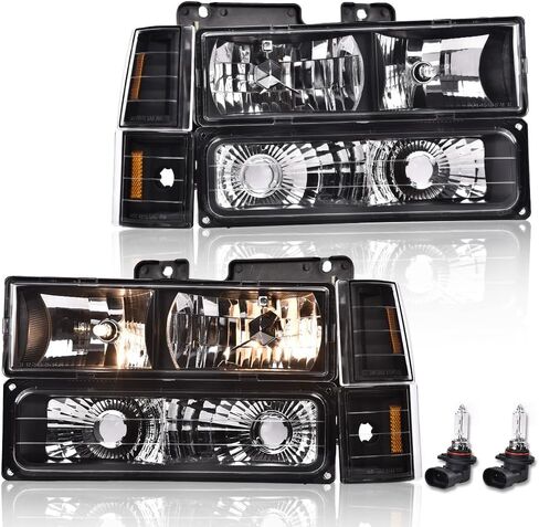 LQI LED Headlights Assembly Compatible with Chevy GMC C/K 1994-1999/ Fit Chevy Suburban C/K 1994-1999/ Fit Chevy Tahoe 1995-1999/ Fit GMC Yukon 1995-1999 Clear Lens Black Housing Clear Reflector in Saudi Arabia