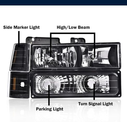LQI LED Headlights Assembly Compatible with Chevy GMC C/K 1994-1999/ Fit Chevy Suburban C/K 1994-1999/ Fit Chevy Tahoe 1995-1999/ Fit GMC Yukon 1995-1999 Clear Lens Black Housing Clear Reflector in Saudi Arabia