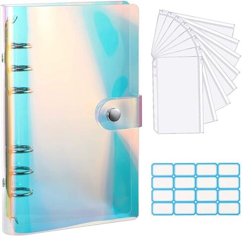 A6 Clear 6-Ring Soft PVC Notebook Binder Cover Planner Loose-Leaf Folder,Cash Budget Envelope System with 8Pcs Zipper Pockets(Rainbow- 8pcs) in Saudi Arabia