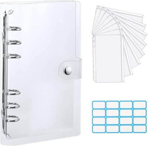 A6 Clear 6-Ring Soft PVC Notebook Binder Cover Planner Loose-Leaf Folder,Cash Budget Envelope System with 8Pcs Zipper Pockets(Rainbow- 8pcs) in Saudi Arabia
