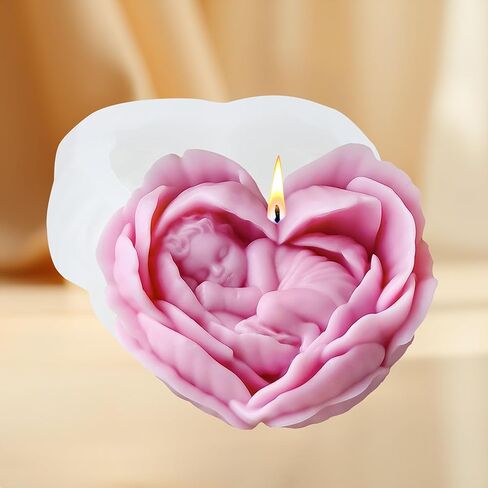 Heart Rose Flower Candle Mold Baby in Flower Candle Silicone Molds Baby Resin Casting Mold for Candle Home Decorate Candle Making Aromatherapy Candles Gypsum Clay Craft in Saudi Arabia