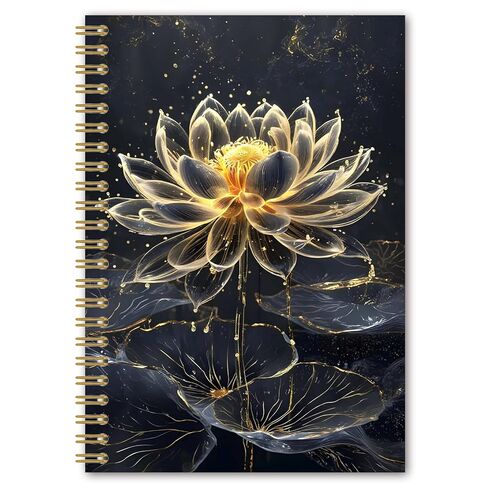 BEHIFL Black and Gold Lotus Floral Spiral Divine Energy Meditation Notebook, Mystical Glitter Lotus Flower Journal, Zen Gifts for Women, Dark Gold Water Lily Plant Notebook Journal, 5.5x8.3 Inches in Saudi Arabia