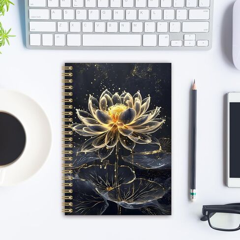 BEHIFL Black and Gold Lotus Floral Spiral Divine Energy Meditation Notebook, Mystical Glitter Lotus Flower Journal, Zen Gifts for Women, Dark Gold Water Lily Plant Notebook Journal, 5.5x8.3 Inches in Saudi Arabia