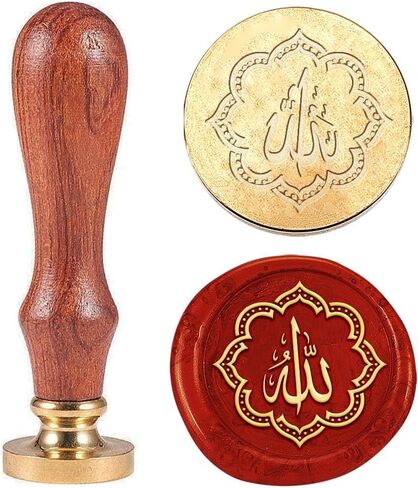 Generic Arabic Islamic Calligraphy Pattern Wax Sealing Stamp, 25mm Brass Head, Wooden Handle, Round Shape, Decorative Wood Stamps in Saudi Arabia