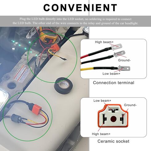 2 PCS H4 9003 HB2 Headlight Socket, 16AWG Ceramic Pigtail Wiring Harness Connector with 3 Adapter, Headlight Fog Light Sockets Female Plug Fix Un-Standard H4 Plug Pins in Saudi Arabia