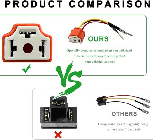 2 PCS H4 9003 HB2 Headlight Socket, 16AWG Ceramic Pigtail Wiring Harness Connector with 3 Adapter, Headlight Fog Light Sockets Female Plug Fix Un-Standard H4 Plug Pins in Saudi Arabia