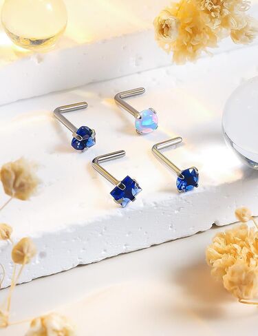 F136 Titanium 20/18g L Shaped Pink/Blue Diamond Nose Ring Studs Earrings Piercings Jewelry Surgical Steel for Women Men in Kuwait