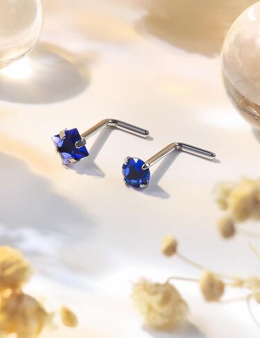 F136 Titanium 20/18g L Shaped Pink/Blue Diamond Nose Ring Studs Earrings Piercings Jewelry Surgical Steel for Women Men in Kuwait