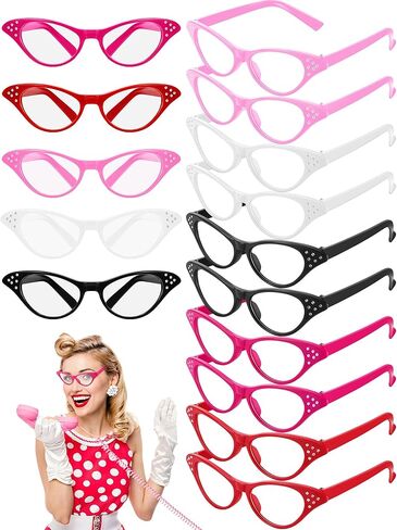 Dunzy 50 Pairs 50s Cat Glasses Bulk for Women Cat Party Decorations 1950s Glasses Costume Glasses Old Lady Glasses for Hip Hop Sock in Saudi Arabia