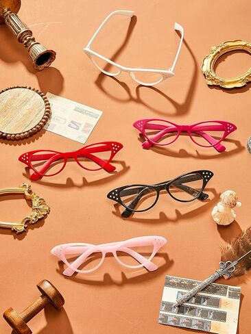 Dunzy 50 Pairs 50s Cat Glasses Bulk for Women Cat Party Decorations 1950s Glasses Costume Glasses Old Lady Glasses for Hip Hop Sock in Saudi Arabia