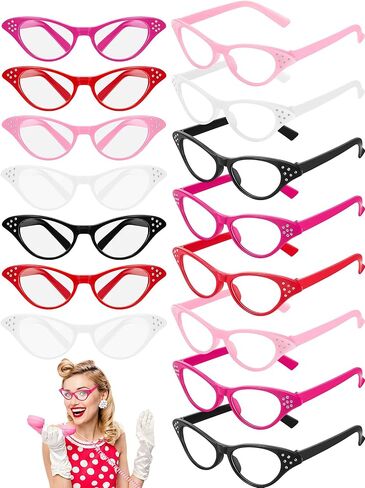 Dunzy 50 Pairs 50s Cat Glasses Bulk for Women Cat Party Decorations 1950s Glasses Costume Glasses Old Lady Glasses for Hip Hop Sock in Saudi Arabia