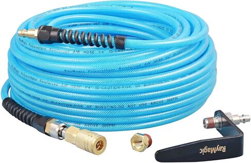 Air Compressor Hose 1/4 Inch x 100 Feet Flexible Reinforced Polyurethane (PU) Air Hose 300PSI With Brass Fittings, Strain Reliefs, 1/4" 360 Swivel Coupler and Plug, Safety Coupler, Purple in Saudi Arabia