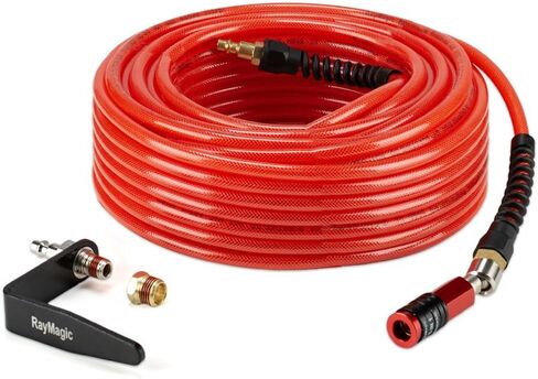Air Compressor Hose 1/4 Inch x 100 Feet Flexible Reinforced Polyurethane (PU) Air Hose 300PSI With Brass Fittings, Strain Reliefs, 1/4" 360 Swivel Coupler and Plug, Safety Coupler, Purple in Saudi Arabia