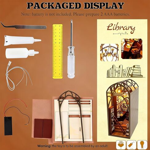 مجموعة زوايا الكتب التي يمكنك صنعها بنفسك مع مصابيح LED، وإدراج رف الكتب الخشبي ثلاثي الأبعاد وديكور بيت الدمى، ومجموعة بناء النماذج الإبداعية مع الأثاث للمكتب المنزلي، أو المكتبة، أو كدفاتر in Kuwait