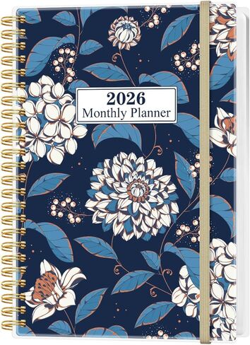 Monthly Planner 2026 – Monthly Calendar from January 2026 to December 2026, 12 Month Planner with Spiral Binding, Inner Pocket, Elastic Closure, 5.8" x 8.5", Flower-B in Saudi Arabia