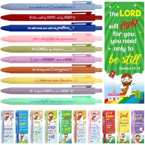 Fancy Land 10 Pack Christian Ballpoint Pens Jesus Cards for Kids Bible Verse Pen with Scripture Bookmark Religious Gifts Set for Christmas Classroom Church Sunday School VBS Baptism Easter Party in Kuwait