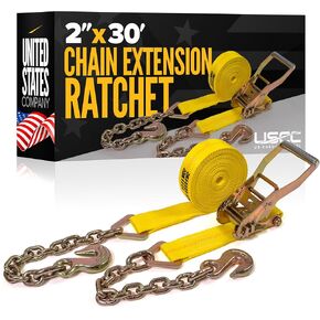 US Cargo Control Chain Ratchet Straps 2 Inch x 30 Foot (4-Pack), 10,000 LBS Break Strength, Heavy Duty Ratchet Straps with Chains Ends & Grab Hooks, Heavy Equipment Tie-Downs, Tractor Tie Downs in Kuwait