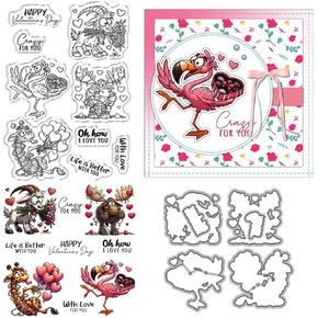 Valentine Day Stamps and Die Cuts for Card Making Animals Transparent Silicone Clear Stamp and Metal Cutting Dies Sets for DIY Scrapbooking Paper Crafting Seals Decorative Supplies in Kuwait