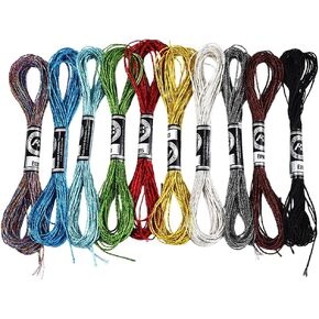 10 Skeins 10 Colors Metallic Embroidery Floss Colorful Glitter Cross Stitch Tassel Thread Polyester Friendship Bracelets Shimmer Crewel String Bulk Set for Hand Sewing Making Knitting Crafts in Kuwait