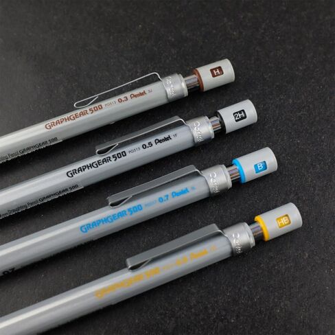 قلم رصاص ميكانيكي Pentel Graphgear 500، رصاص 0.5 مم، درجة HB، 1 × قلم Graphgear، فضي، (PG515-A) in Saudi Arabia