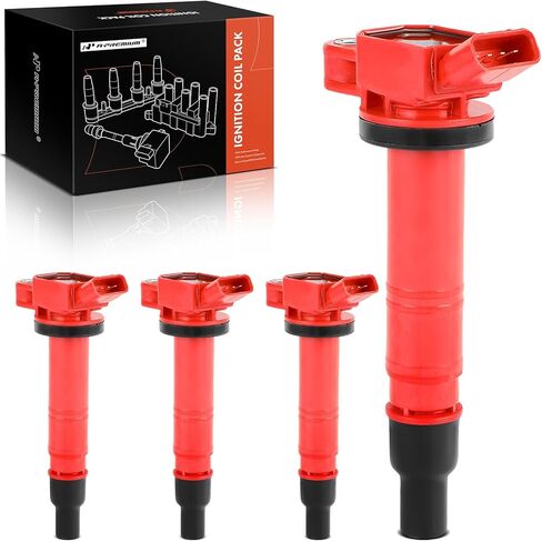 A-Premium (Red) Engine Ignition Coil Pack Compatible with Toyota Camry, Corolla, Tacoma, Tundra, 4Runner, Matrix, FJ Cruiser, Solara & Lexus IS F, IS500, GS F, RC F, LC500 & Scion xB, 4-PC Set in Saudi Arabia