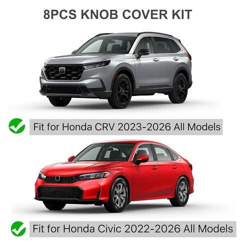 طقم غطاء مقبض داخلي للسيارة 8 قطع، لسيارة Honda Civic 2022-2026 سيدان/هاتشباك/Type R، CR-V 2023-2026، Acura Integra 2023-2026 A-Spec/Type S، رافعة تهوية تيار متردد/زر تشغيل بالضغط/أغطية مقبض الراديو - أحمر in Kuwait