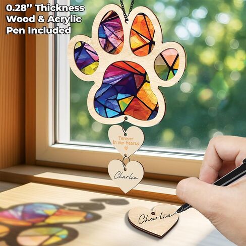 6'' Pug Dog Memorial Suncatcher & Wooden Dog Paw Keychain Personalized Dog Name Ornament Window Hanging Pet of Loss Dog Sympathy Gift for Dog Lovers Dog Bereavement Car Hanging SCD-B11-6-59 in Saudi Arabia