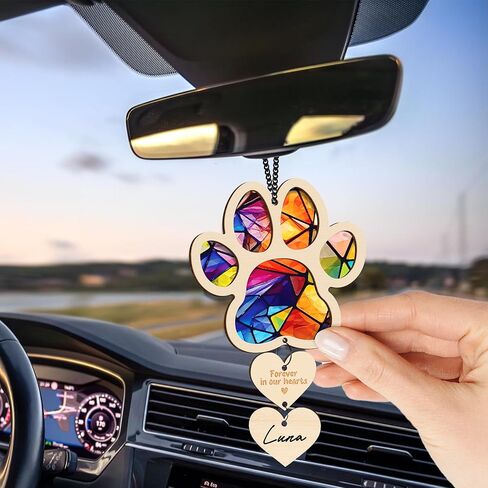 6'' Pug Dog Memorial Suncatcher & Wooden Dog Paw Keychain Personalized Dog Name Ornament Window Hanging Pet of Loss Dog Sympathy Gift for Dog Lovers Dog Bereavement Car Hanging SCD-B11-6-59 in Saudi Arabia