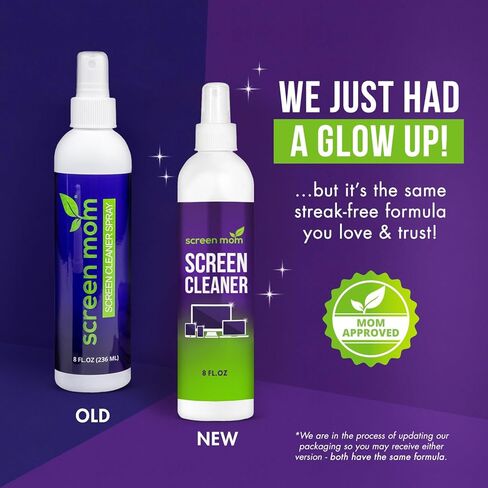 طقم منظف الشاشة Screen Mom 8oz (عبوتان) لتلفزيون LED وLCD، وشاشة الكمبيوتر، والإلكترونيات، والهاتف، وتنظيف الكمبيوتر المحمول، وiPad، والشاشة المسطحة - يتضمن (2) زجاجات رش 8oz وقماش كبير من الألياف الدقيقة in Kuwait