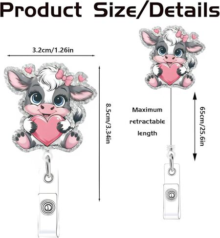 Valentines Funny Badge Reel for Nurse Cute Cow with Heart Design Retractable Alligator Acrylic Badge Clip for Nursing Holiday Badge Reel for Doctors Teacher Social Worker Business Card in Saudi Arabia