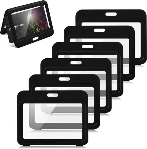 6Pcs ID Badge Holder, Hard Plastic ID Card Holder for Office,School,Credit Cards,Drivers Licenses (Horizontal) in Saudi Arabia