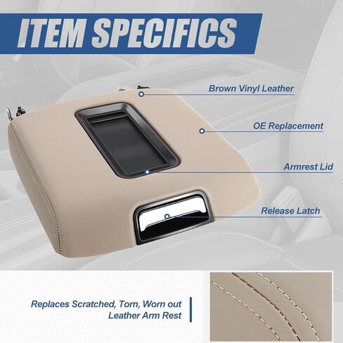 Auto Dynasty [Non Wireless Charger] Front Center Console Armrest Lid Kit Assembly Compatible with Chevy Tahoe Subrban GMC Yukon XL 2015-2019, Brown Leather in Saudi Arabia